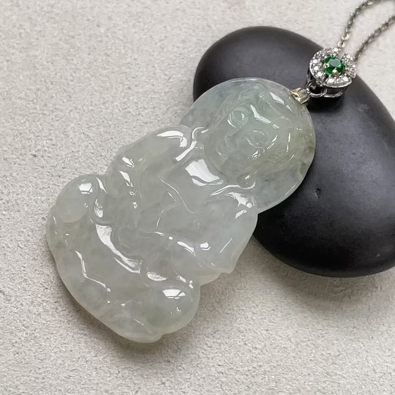 冰種飄花翡翠觀音菩薩項鍊 925純銀墜頭 | 天然緬甸玉翡翠A貨