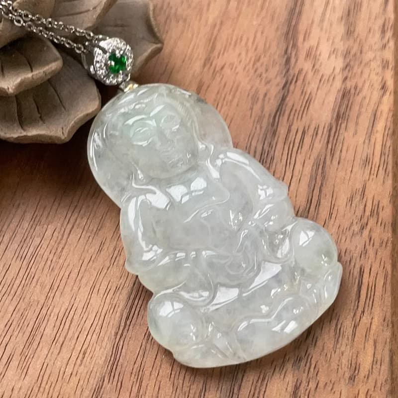 冰種飄花翡翠觀音菩薩項鍊 925純銀墜頭 | 天然緬甸玉翡翠A貨