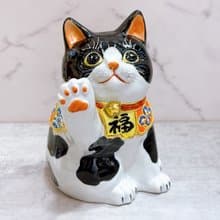 【雅致黑映】日本九谷燒招財貓 | 黑布 6.5號