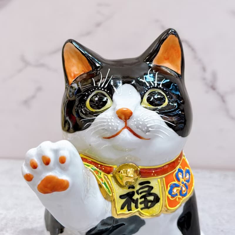 【雅致黑映】日本九谷燒招財貓 | 黑布 - 6.5號