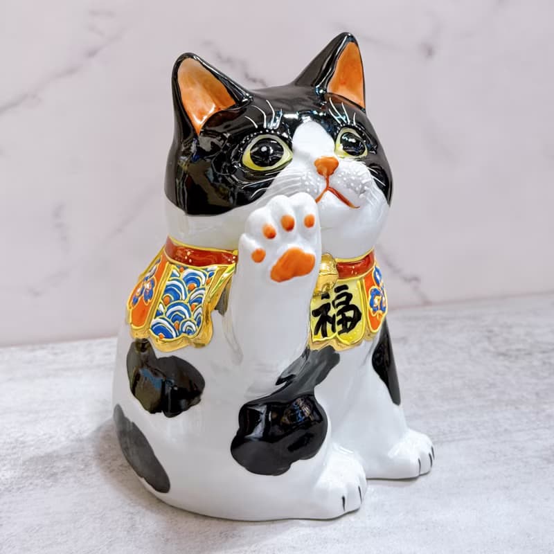 【雅致黑映】日本九谷燒招財貓 | 黑布 - 6.5號