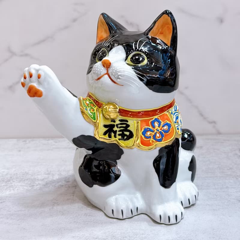 【雅致黑映】日本九谷燒招財貓 | 黑布 - 6.5號