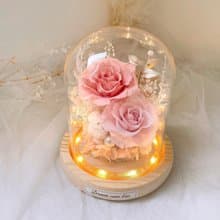 永生花玻璃盅-浪漫淡粉 l 小夜燈 日本玫瑰 乾燥花盅 情人節禮物
