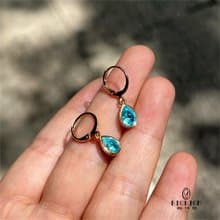 下雨天!小眾設計高級ins帕拉伊巴藍水滴顯白耳扣情侶耳夾 耳環