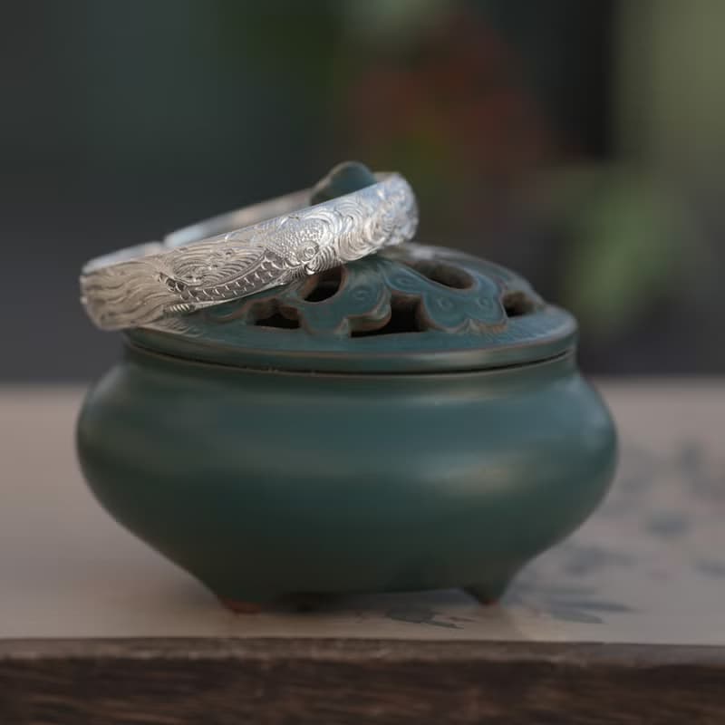 手工純銀精雕雙魚手環