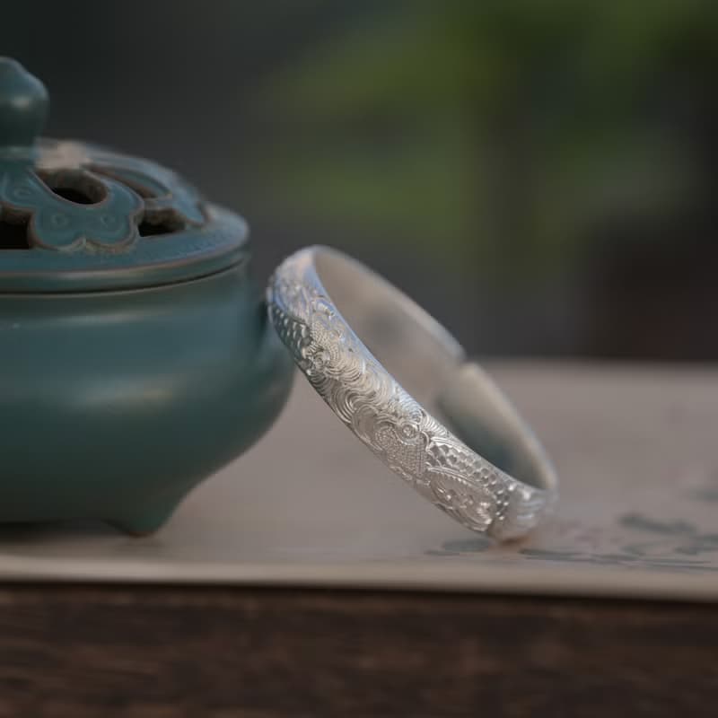 手工純銀精雕雙魚手環