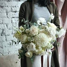 SCwedding新娘手綁花束 奶油暖白系自然風格 附質感飄逸長絲帶