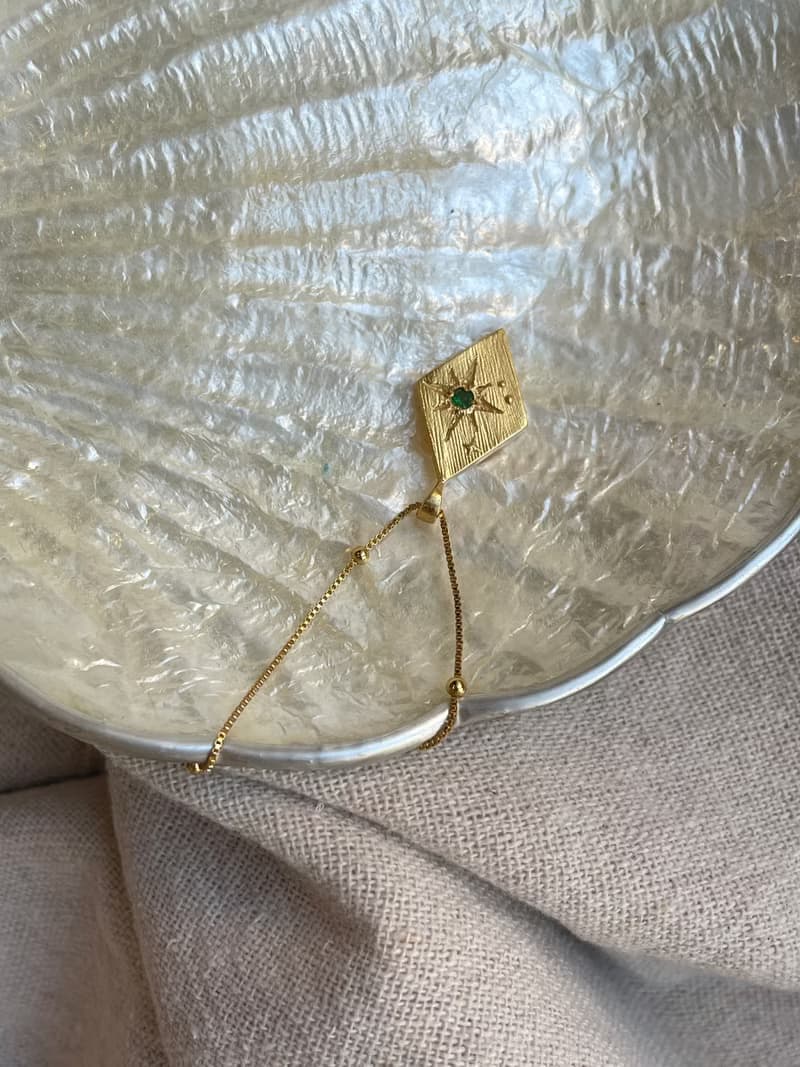 日月星辰-Aster金色 原創設計金工項鍊 純銀鍍金 丹泉石 八角星