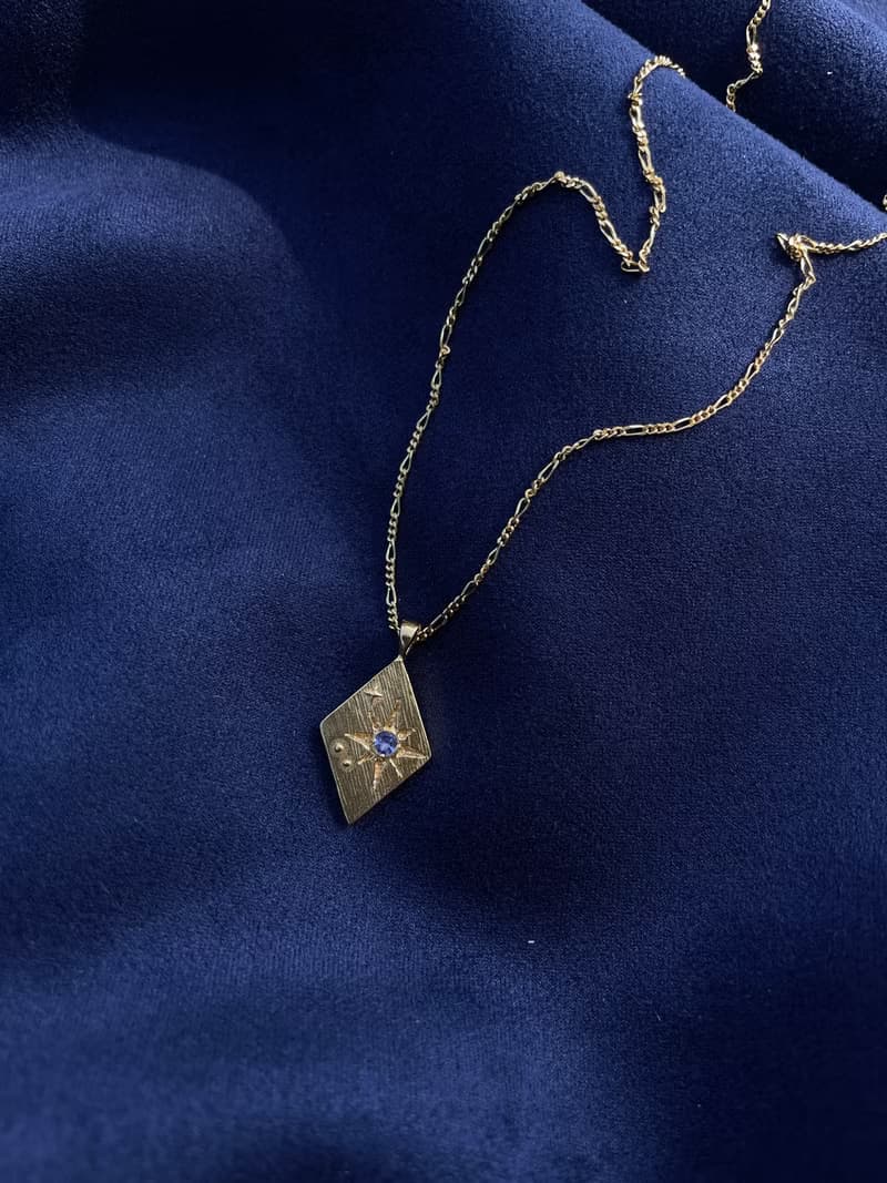 日月星辰-Aster金色 原創設計金工項鍊 純銀鍍金 丹泉石 八角星