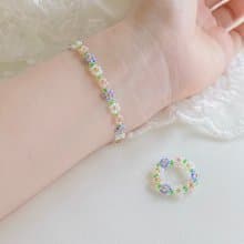 Beaded Flower Bracelet Pastel (13-21cm) set with ring