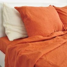 Burnt orange linen sheet set / Flat+fitted sheet+2 pillowcases / Orange bedding
