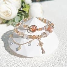 金太陽 橙月光 金髮晶 黃水晶 月光石 白水晶 14K包金雙圈手鍊