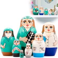 Nurse and Doctor Nesting Dolls 7 pcs - Russian Dolls for Medical Office Decor