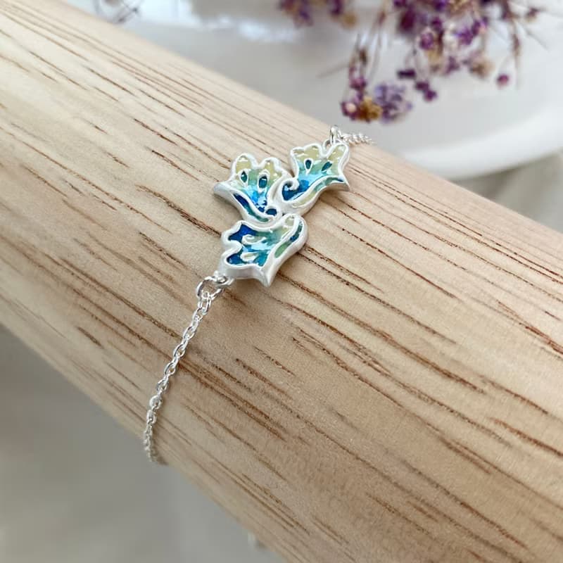 海豚與浪花系列 - 純銀手鍊 七寶 琺瑯 海浪