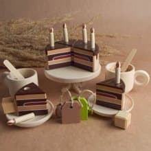 Wooden Tea Set with Cake with Candles for Wooden Play Kitchen Toy for Toddler