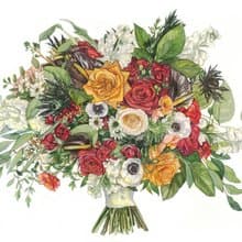 ORIGINAL Custom Wedding Bouquet Painting in Watercolor Bridal flowers portrait
