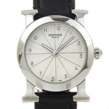 【日本直送】エルメス HERMES Hウォッチ ロンド 腕時計 HR1.210 SS×型押しレザー J クオーツ アナログ表示 シルバー文字盤 【中古】