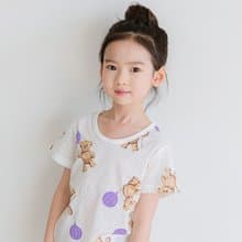 氣球與泰迪紫-輕透空氣衣短袖韓國童裝-K23705