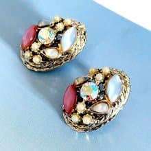 vintage jewelry  古典豐華繁花萊茵 夾式耳環