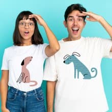 【Walkplus】抗菌除臭機能棉T(藍粉狗狗)情侶款