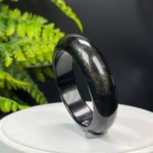 高品質 金曜石手鐲 54MM 灑金金沙黑曜石手環 耀眼靈動 開運納福