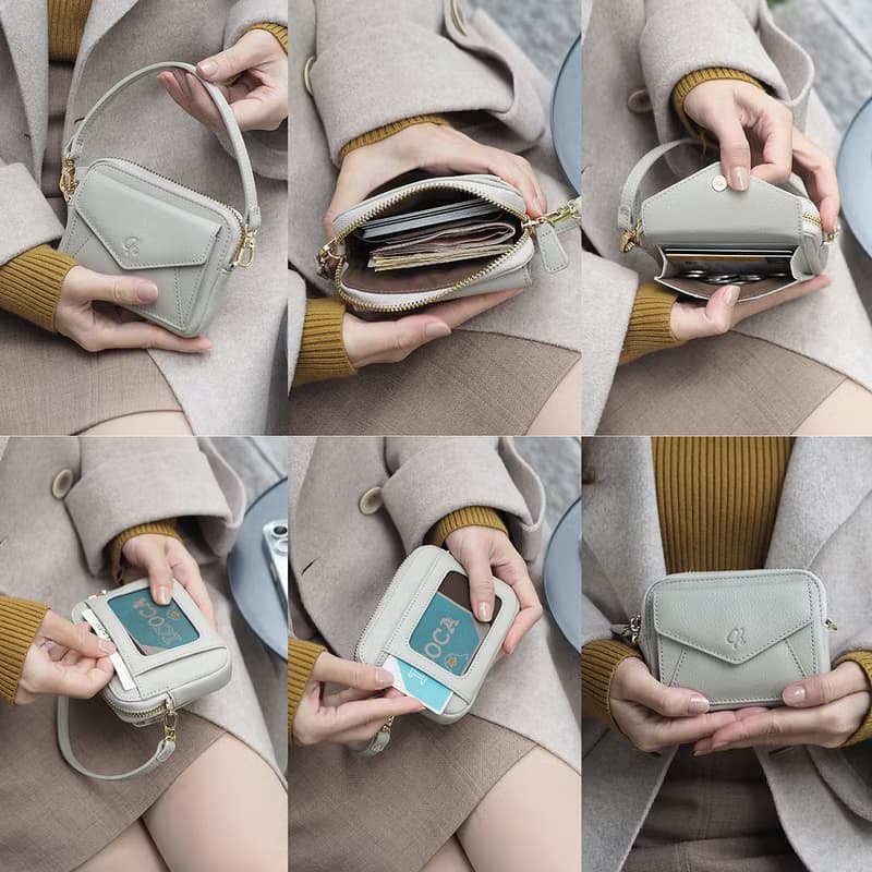 Valen (Cloud) : Mini wallet, short wallet, cow leather, light grey, Zip pouch