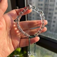 10A級天然白水晶直切桶珠手鏈伸縮繩款男女款單圈情侶款純銀手鏈