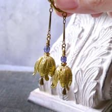 VIIART。花鈴。古董珠黃銅花苞復古黃銅耳環-可改夾式|耳針耳勾