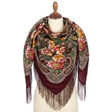 Pavlovo Posad Russian Shawl 100% Wool Scarf 125x125 cm Wrap Silk Fringe 1835-6