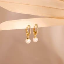 s925銀氣質百搭浪漫珍珠耳環耳圈 鑲鋯石珍珠耳環 禮物推薦