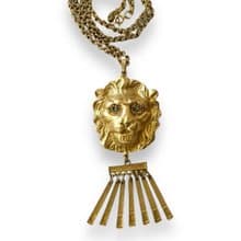 Vintage Lion necklace pendant on long chain unique Boho style 1970s perfect gift