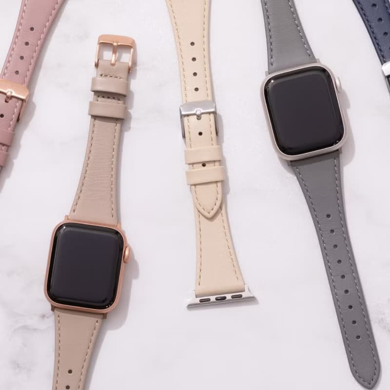 Apple Watch 44/45/46/49mm 莫蘭迪仕女真皮錶帶