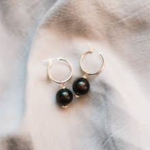 【環保 耳環】柔 - 玄黑珠寶鍍金耳圈耳環/ 純手工 / 禮物 / 推薦