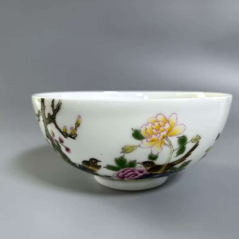 清 雍正 琺瑯彩花鳥題詩紋碗