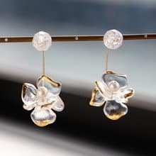 14kgf-Clear flower back × crack crystal pierced earrings