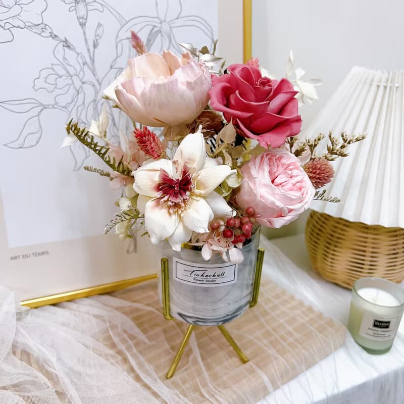 莫蘭迪色系 大理石桌花 永生花 乾燥花 開店禮 節日送禮
