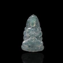 冰種飄綠花翡翠精雕合掌觀音菩薩 | 天然緬甸玉翡翠A貨 | 送禮