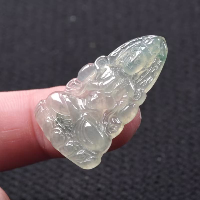 冰種飄綠花翡翠精雕合掌觀音菩薩 | 天然緬甸玉翡翠A貨 | 送禮