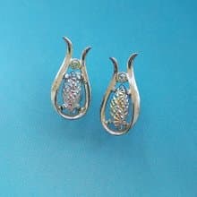Vintage Jewelry 西洋古董飾品 EMMONS 銀色調 七彩馬眼 夾式耳環