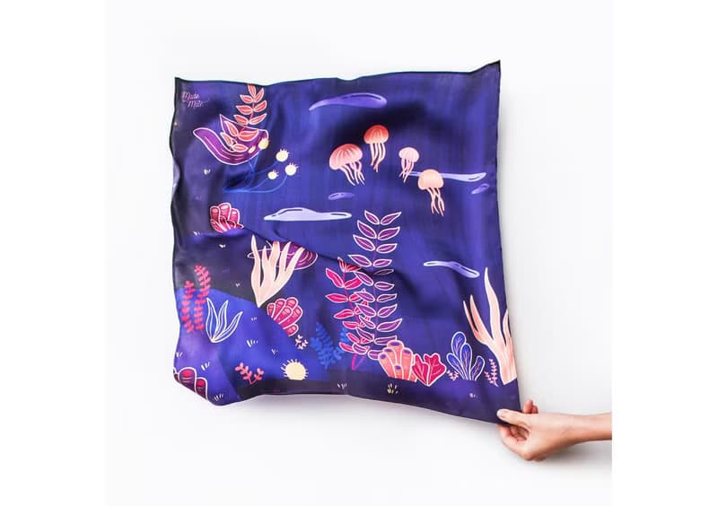 Heart of the Ocean Silk Satin Scarf (Purple), Pure Silk Satin, Square Scarf