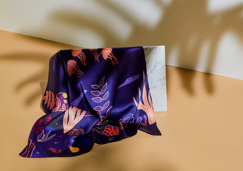 Heart of the Ocean Silk Satin Scarf (Purple), Pure Silk Satin, Square Scarf