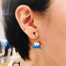 刺繡耳環 | 耳夾 / 耳釘 / 耳勾 - 富士山