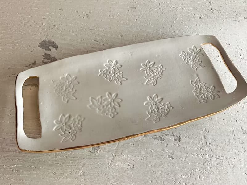 印花金邊麵包托盤_陶器餐盤