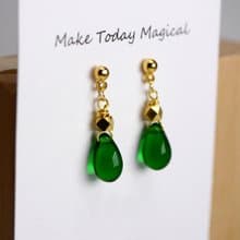 Candy Jewelry 復古墨綠琉璃耳環 耳針(可改無痛耳夾)