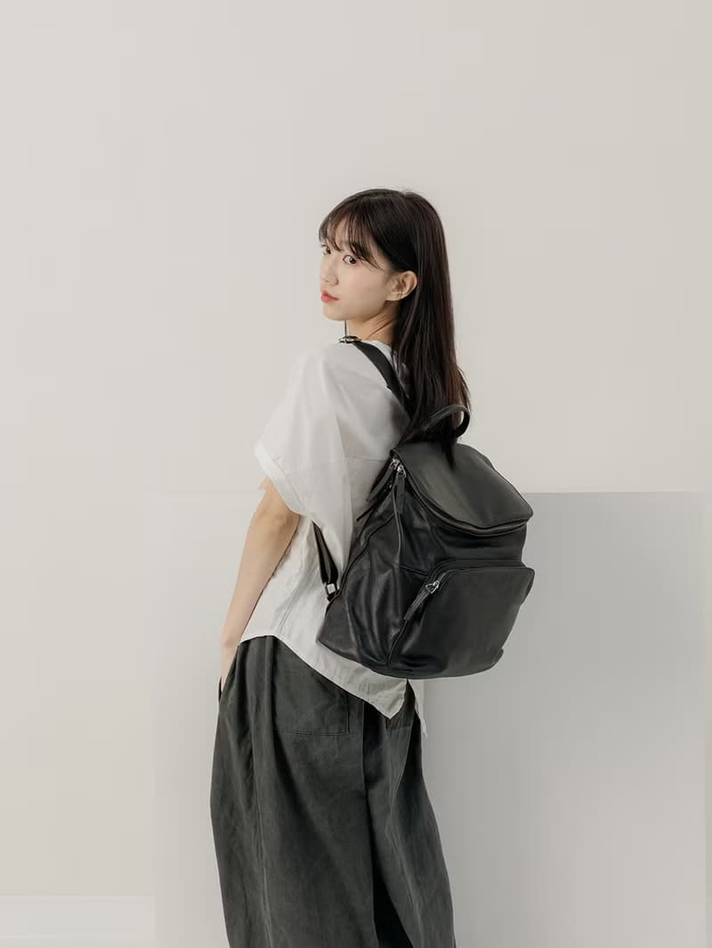 supportingrole 真皮簡約休閒都會後背包 黑