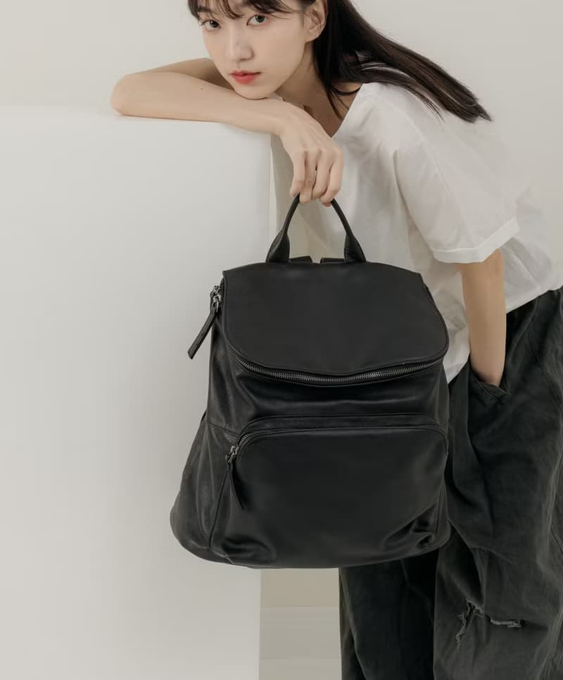 supportingrole 真皮簡約休閒都會後背包 黑
