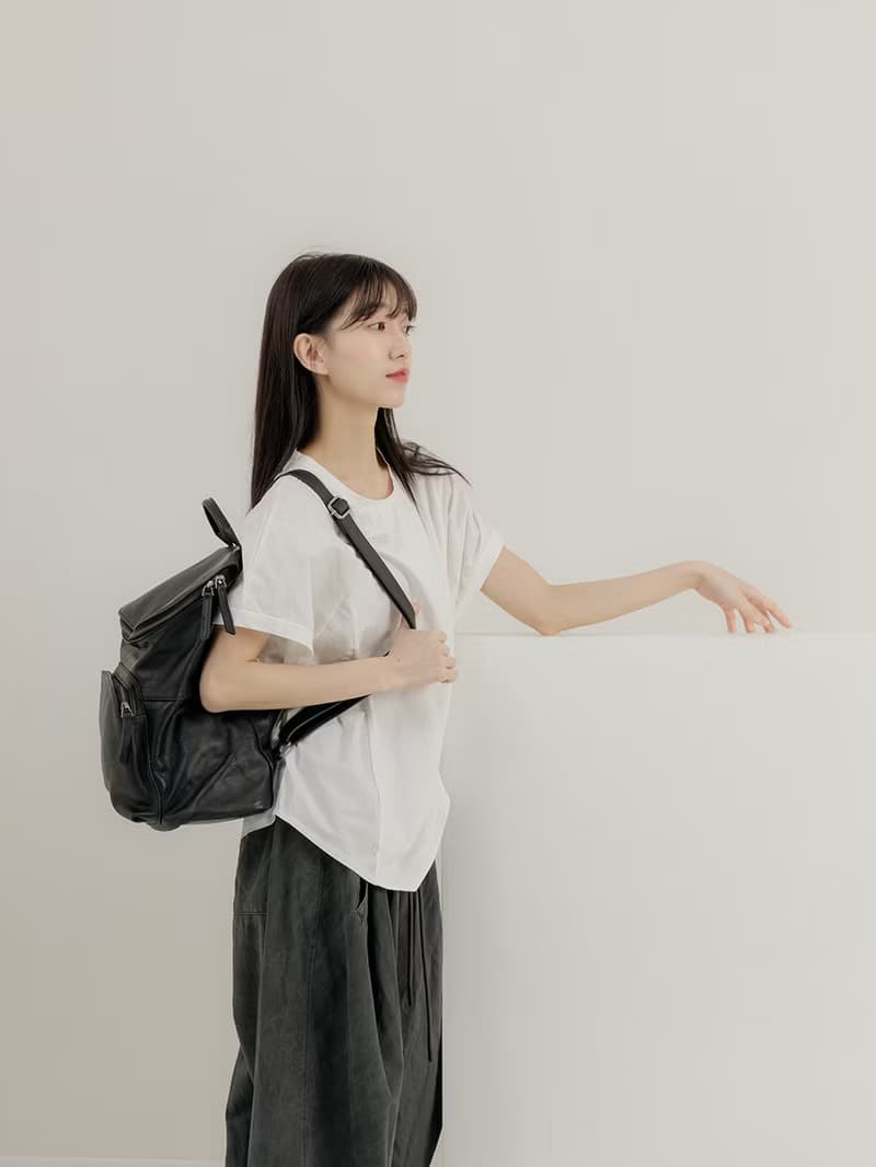 supportingrole 真皮簡約休閒都會後背包 黑