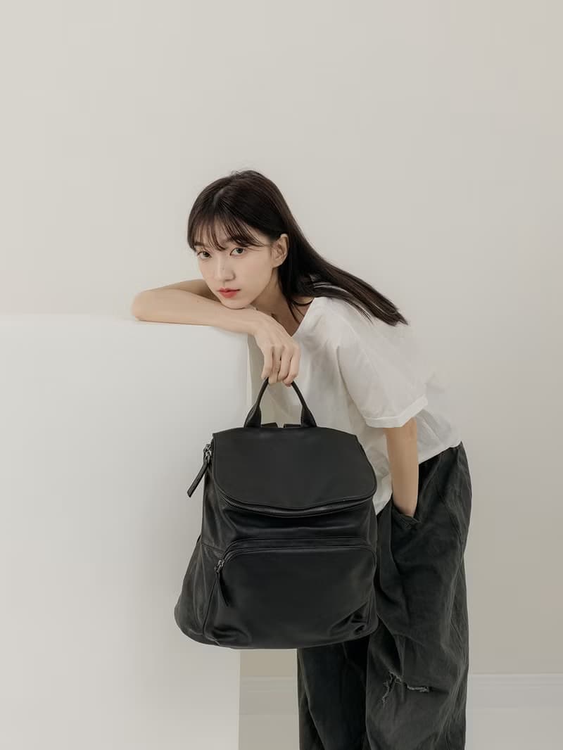 supportingrole 真皮簡約休閒都會後背包 黑