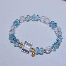 天然藍托帕手鏈搭配白水晶方糖藍色水晶手鏈五行補水情侶禮物輕奢
