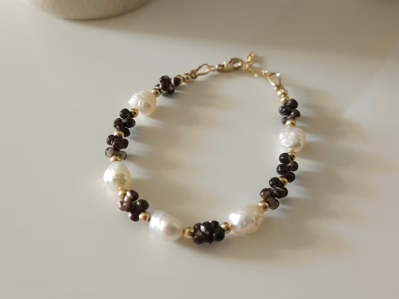 半島月光棕色貝殼珍珠手鍊 14kgf|質感|優雅|通勤|日常配戴